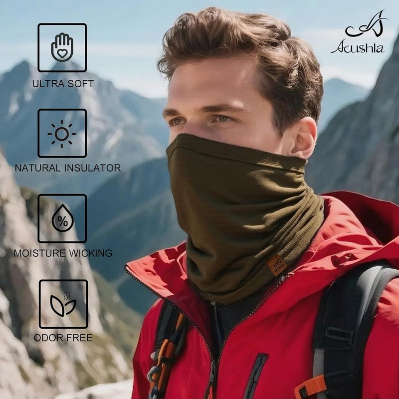 ACUSHLA 100% Merino Wool Neck Gaiter for Men & Women Ski Face Mask Winter Scarf Neck Warmer All Weather, Midweight Maple Leaf - Image 2